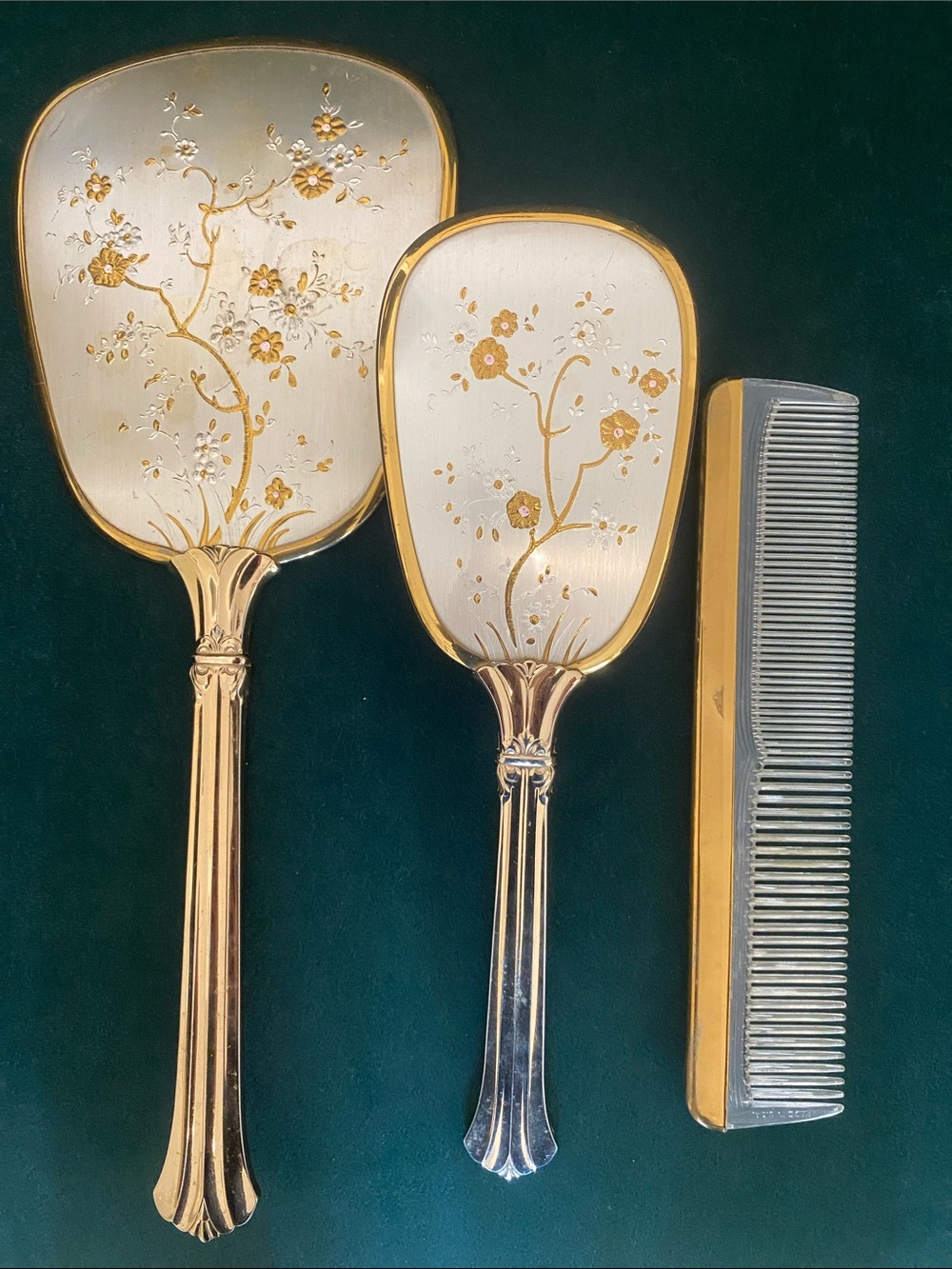 Vintage Victorian Jewelite Mirror , Brush , & Comb Vanity Set